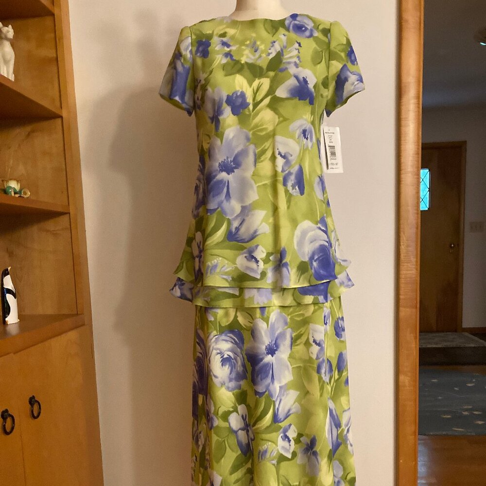 Positive Attitude Floral Lime Blue Skirt Set